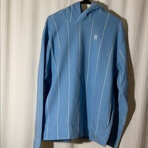 Hollister Light Blue Hoodie with White Stripes